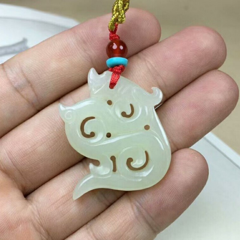 天然和田玉仿古龙吊坠男女款白玉花千骨玉佩项链镂空龙牌挂件玉坠