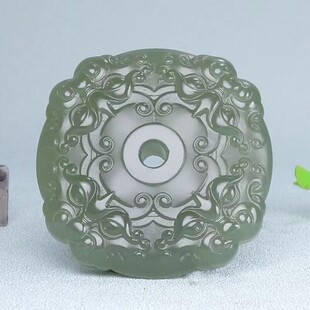 新疆和田玉四方神兽挂件男玉坠玉佩粉青冰种双面雕刻仿古兽面玉牌