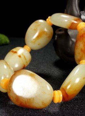 羊脂级枣红皮原石籽料手链