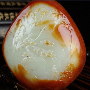 保真新疆和田玉山水怡情吊坠红沁皮籽料原石俏雕人间仙境挂件男款