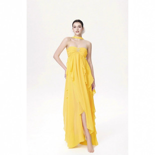 挂脖雪纺礼服裙性感裹胸露背长裙 法式 欧美性感女装 跨境亚马逊新款