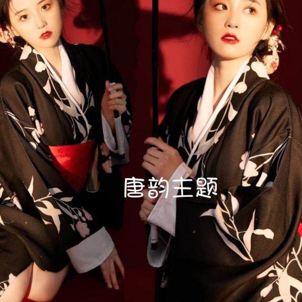 黑色樱花少女和服写真拍照连衣裙