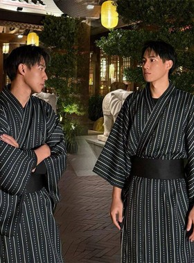 日本和服男士武士长袍浴衣黑色拍照日式剧本传统写真套装摄影服装