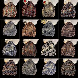 衬衣外套 男vintage古着宽松秋冬厚款 复古民族风织绣毛呢长袖 衬衫