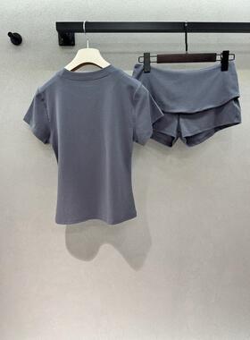 圆领短袖T恤女灰色修身百搭上衣垂坠感强不贴身材软糯元气满满