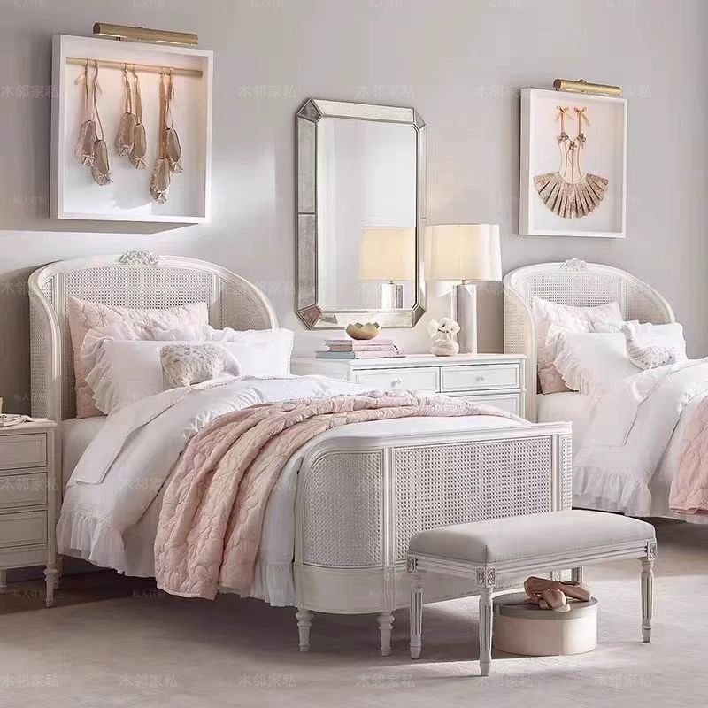 法式乡村藤艺单人儿童公主床