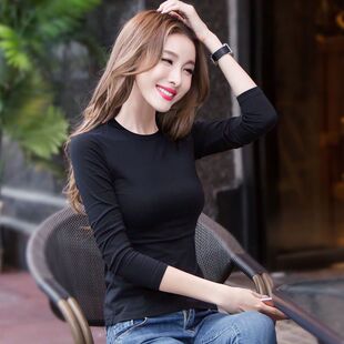 圆领网纱打底衫女2022春季新款黑色长袖t恤薄款微透体恤百搭上衣