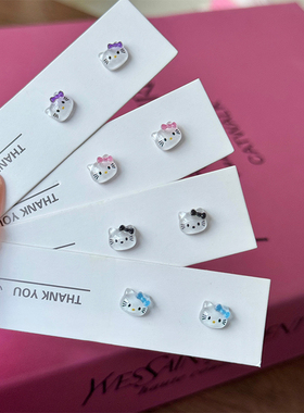 萌趣卡通KT猫咪蝴蝶结耳钉女甜美可爱小巧精致个性耳环塑料针耳饰