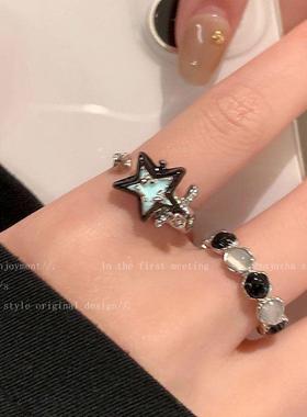 撞色猫眼石星星戒指女ins潮时尚个性情侣食指戒小众气质百搭指环
