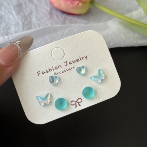 树脂绿光森林高级感塑料针气质耳钉合集甜美百搭耳饰小巧设计耳环