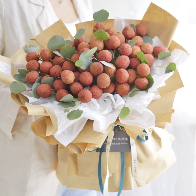 抖音网红生日礼物水果草莓车厘子荔枝花束diy材料包装纸全套装