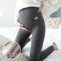 Phụ nữ mang thai cộng với quần nhung mặc mùa thu đông mẫu dày cộng với nhung lớn size cao eo cotton chân quần quần ấm - Phụ nữ mang thai quần / quần bụng quần lót bầu