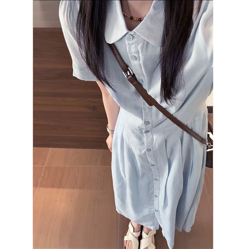 莱赛尔天丝小清新连衣裙小个子收腰显瘦温柔风气质大摆长裙女夏季
