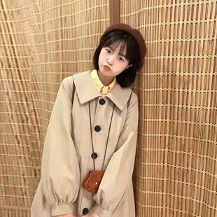 2026新款风衣外套女春季中长款宽松复古小个子腰带娃娃领学生大衣