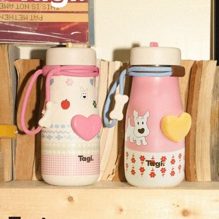 Tagi怦怦爱心机灵大容量保温杯车载便携不锈钢吸管杯手拎