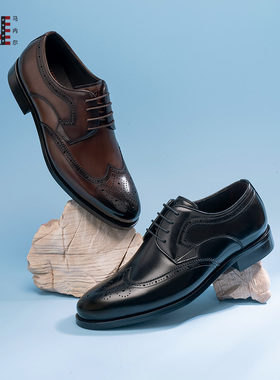 马内尔25春新棕色牛津鞋增高商务皮鞋真皮新郎结婚鞋男鞋M251071