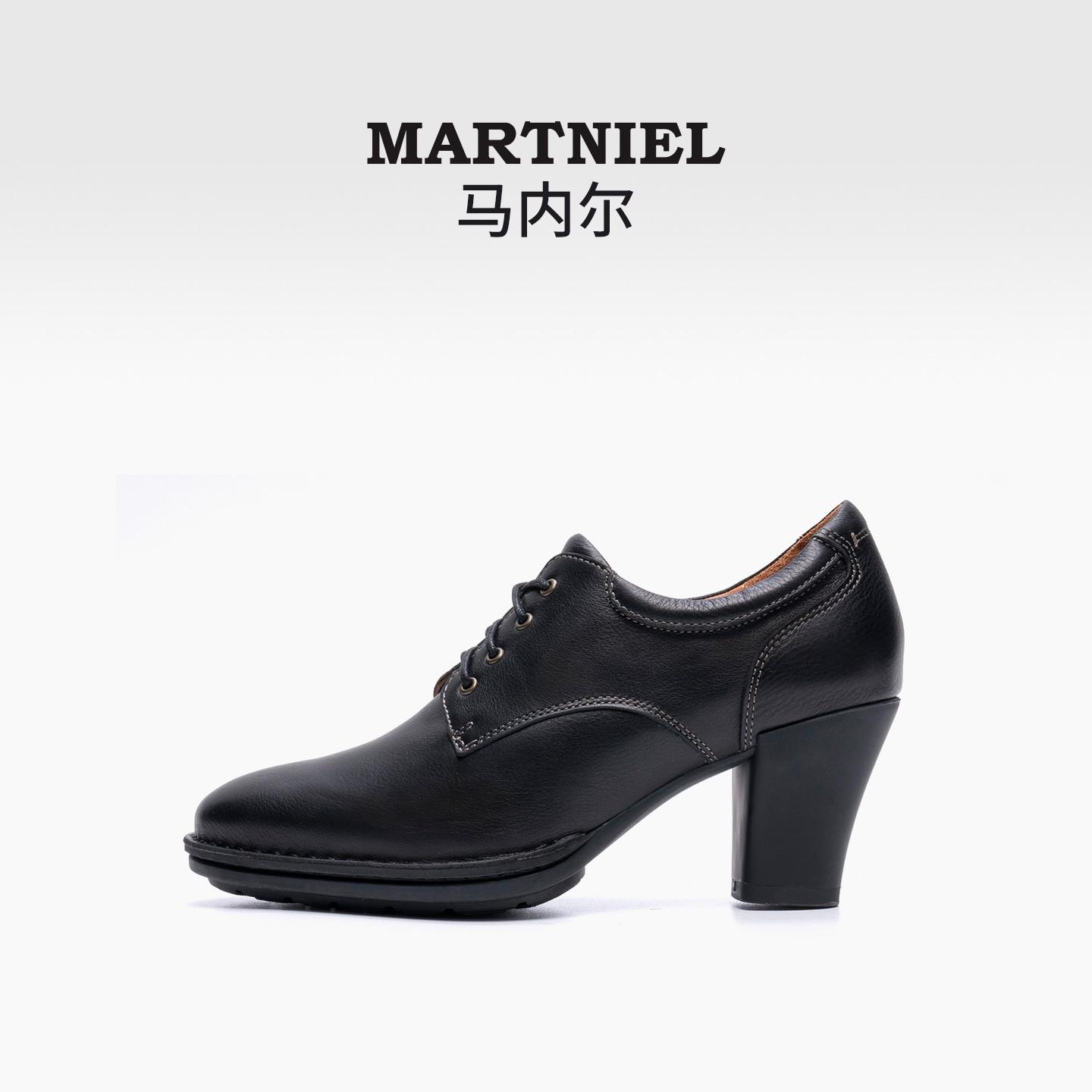 马内尔单鞋英伦风系带高跟鞋