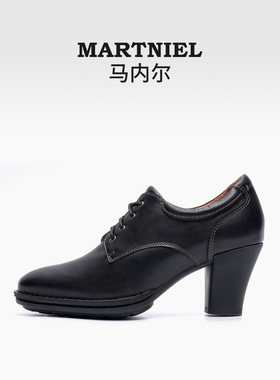 【商场同款】马内尔真皮高跟鞋黑色英伦风粗跟防滑单鞋女G31181