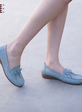 马内尔圆头平跟单鞋女2023年新款蝴蝶结浅口一脚蹬休闲女鞋G26111