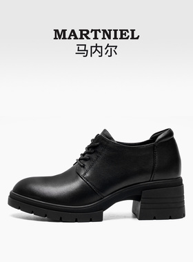 马内尔英伦小皮鞋女商场同款早春新款黑色乐福厚底粗跟单鞋G25331