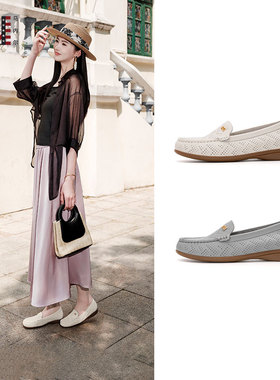 马内尔25新春夏乐福鞋一脚蹬软底款皮鞋女通勤真皮豆豆鞋G253131