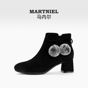 马内尔靴女短靴秋冬新款 圆头黑色休闲侧拉链防滑舒适百搭G29121