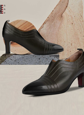 马内尔一脚蹬单鞋女春秋一脚蹬松紧口通勤正装细跟高跟鞋G21072
