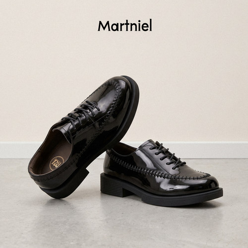 MARTNIEL黑色休闲乐福鞋牛皮秋季新款简约复古皮鞋皮靴子豆豆鞋女