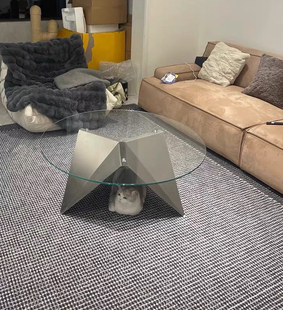 原创金属不锈钢玻璃圆形茶几轻奢现代简约设计师小户型客厅咖啡桌