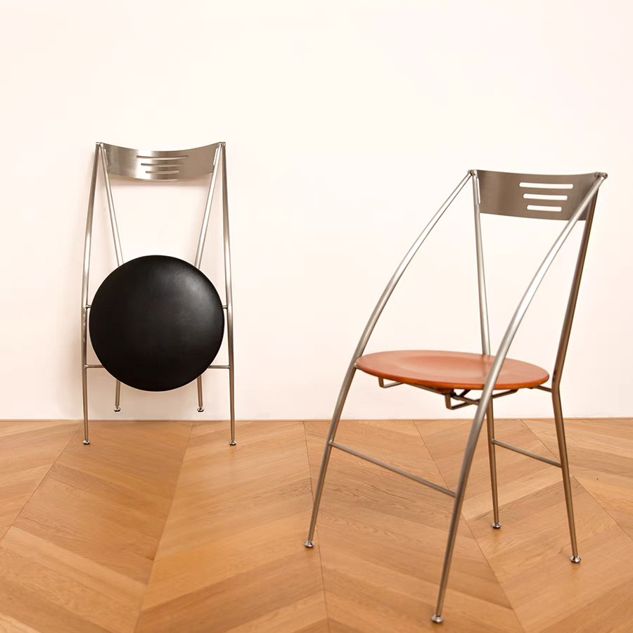 原创设计师加里斯椅中古折叠椅小户型实木餐椅不锈钢椅子家用靠背