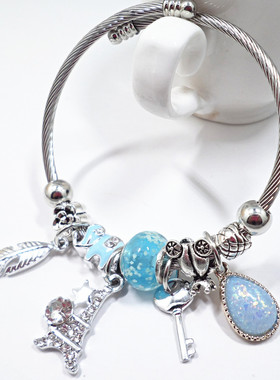 猫咪贝壳星月流苏吊坠钢丝手链