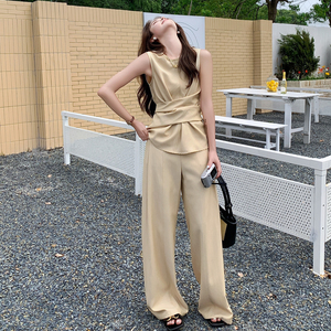 法式高级感御姐气质套装女2025夏季新款时尚收腰背心阔腿裤两件套图片