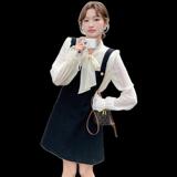 小香风背带连衣裙两件套女2025秋季新款法式千金风绑带衬衫小黑裙，女装连衣裙，浙宝193A