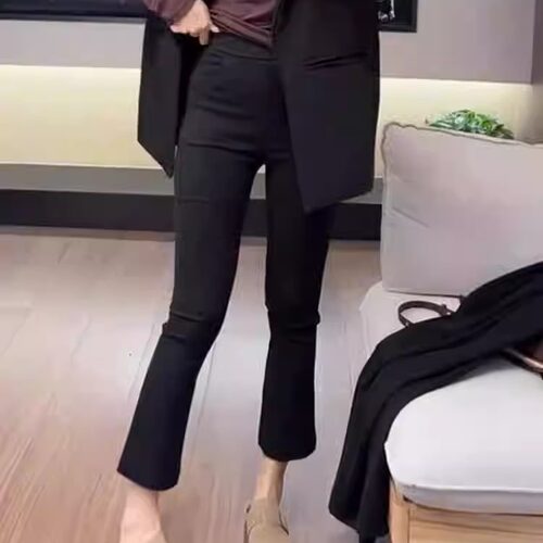2026年夏季薄款胖mm遮胯高腰显瘦弹力烟管裤女大码八分微喇休闲裤