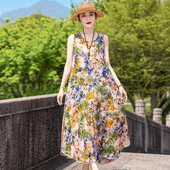 气质中年妈妈夏装 2025新款 中老年棉绸连衣裙女夏季 过膝人造棉裙子