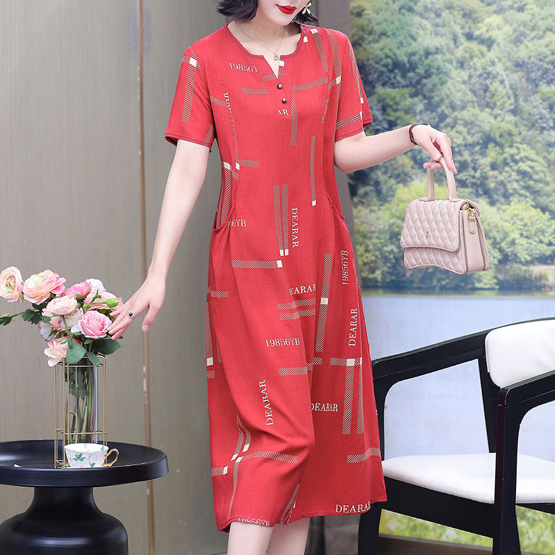 夏季棉绸印花连衣裙女中长款2025新款新款时尚修身显瘦收腰大摆裙,女装/女士精品,连衣裙,淘宝优惠券,粉丝福利购,淘宝优惠卷