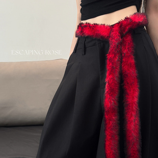 红色毛毛腰带爵士跳舞腰搭朋克y2k暗黑腰间配饰氛围穿搭腰链装 饰