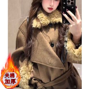 复古夹棉加厚深冬毛袖毛领呢子大衣女新款毛呢外套超好看韩系短款