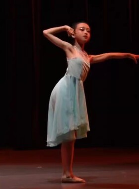 新款现代芭蕾蓝色金色故乡演出舞蹈表演服连衣裙飘逸女仙女裙定制