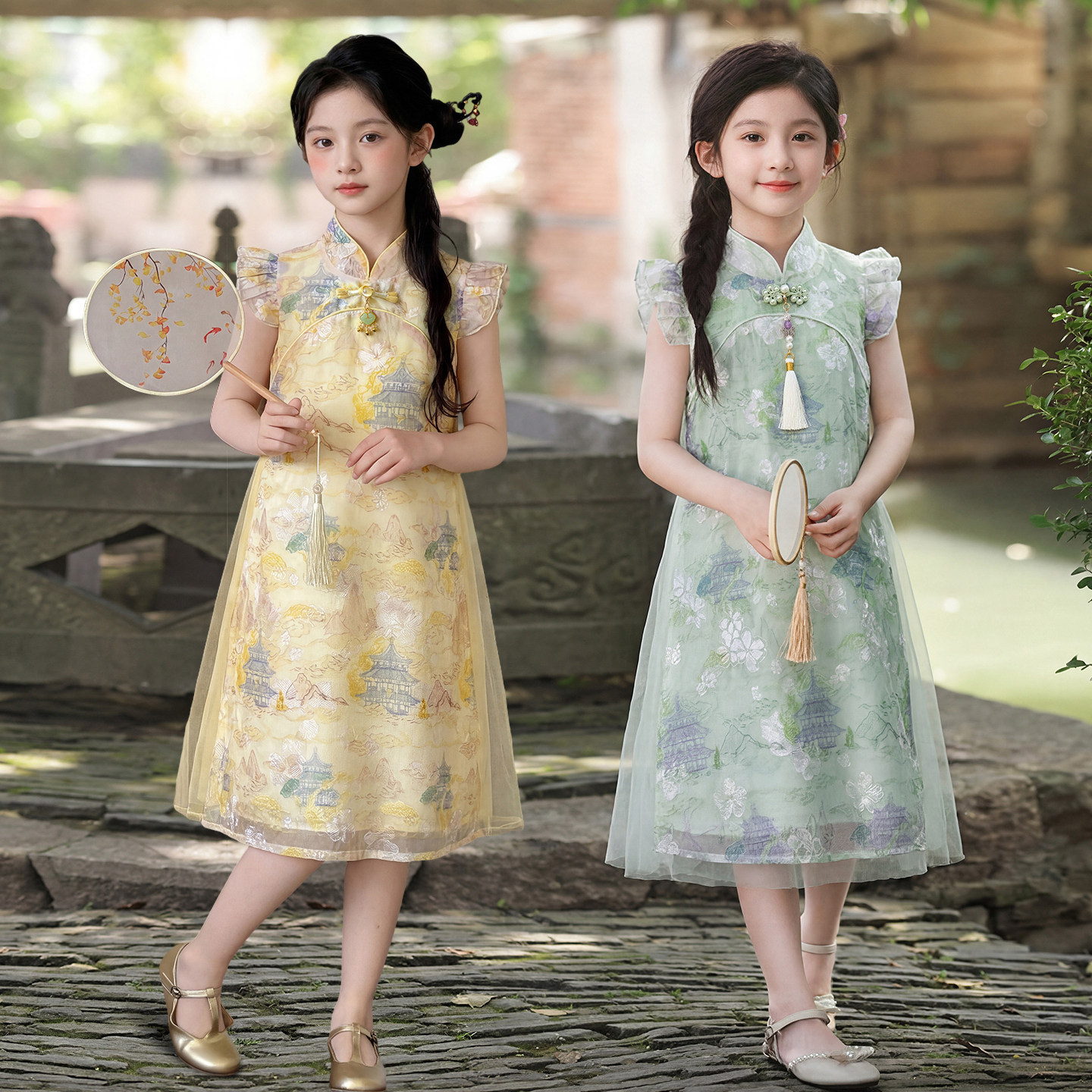女童新中式旗袍裙夏季新款女孩国风连衣裙唐装汉服六一儿童演出服