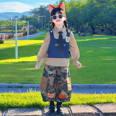 男童套装疯狂动物城尼克狐狸演出服女童朱迪兔子警官儿童cos服装
