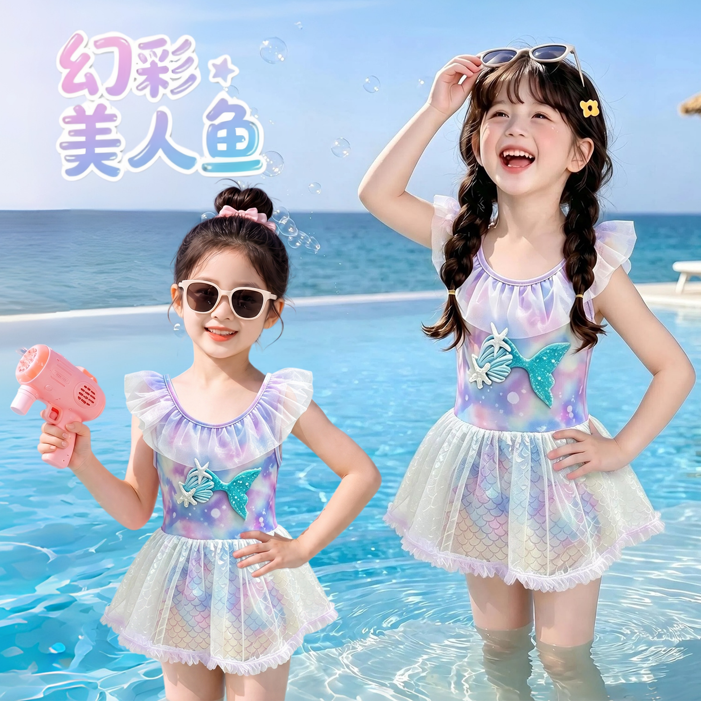 女童连体泳衣夏季女孩宝宝美人鱼潜水服中小儿童网红爆款游泳服潮