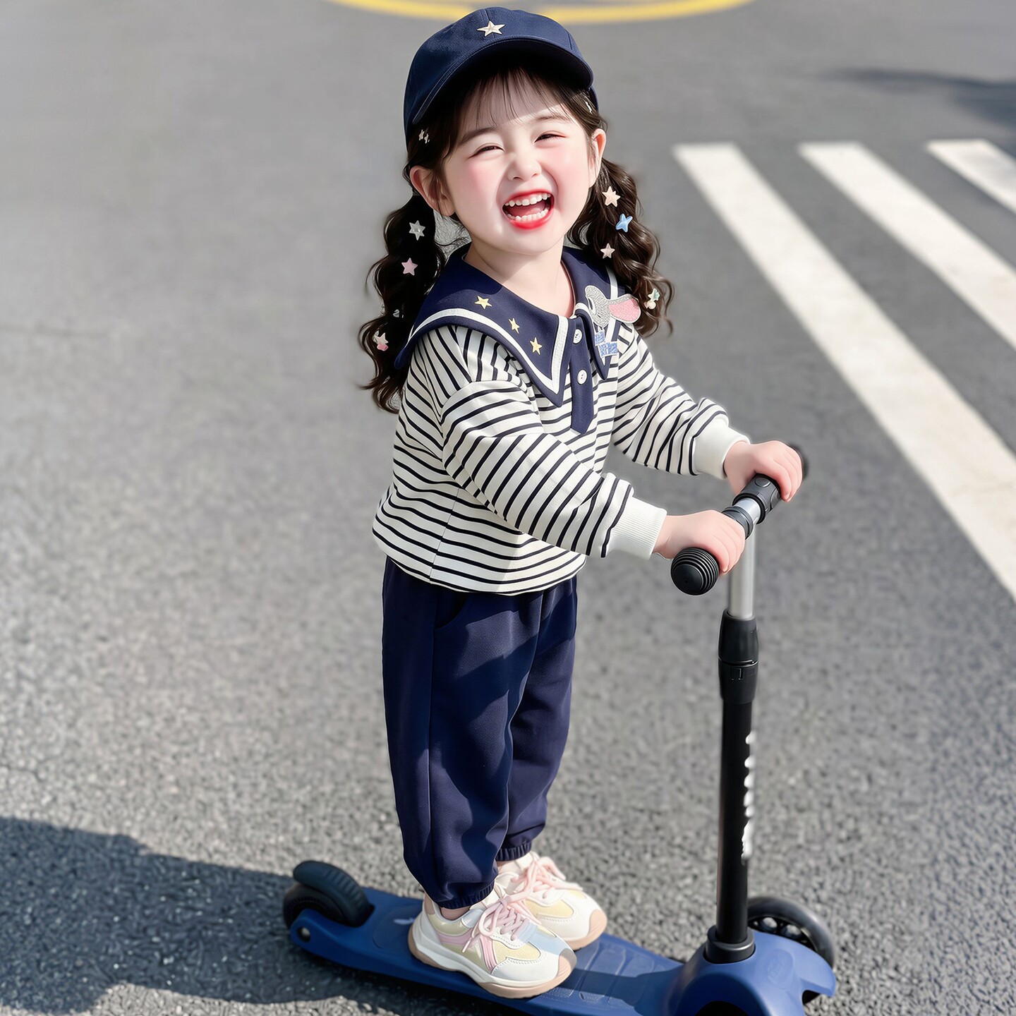 女孩朱迪套装裙卫衣套装春秋新款儿童学院风海军领裤子上衣两件套