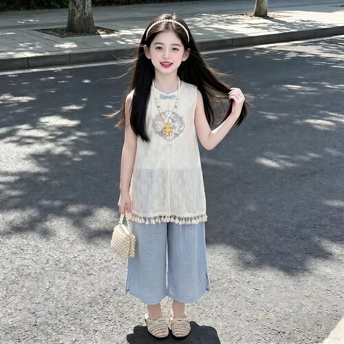 女童新中式古风套装夏季新款儿童中国风唐装汉服女孩夏款两件套潮