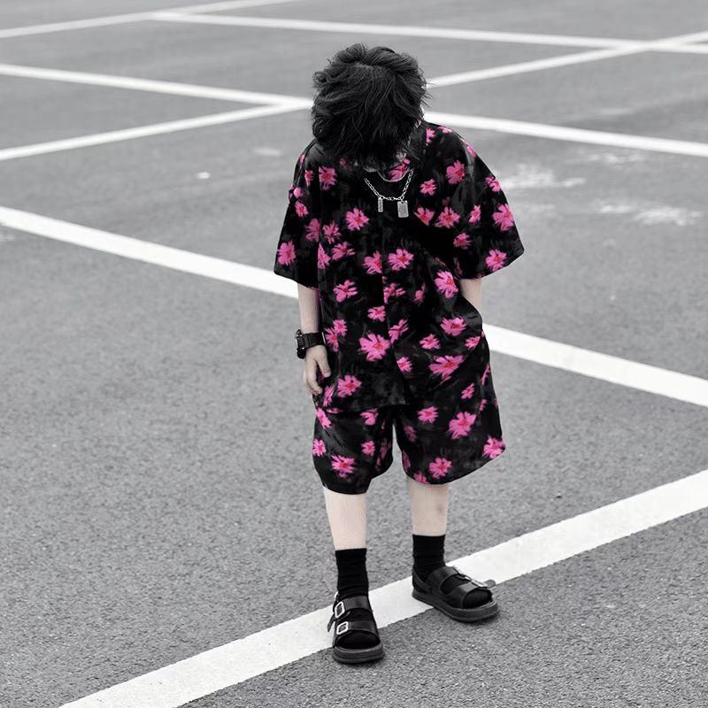 男童夏季花衬衫套装2025新款儿童夏装两件套宝宝帅气休闲度假衬衣