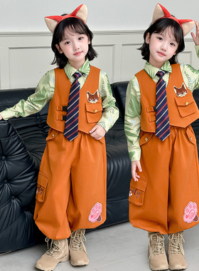男童套装疯狂动物城尼克狐狸演出服女童朱迪兔子警官儿童cos服装