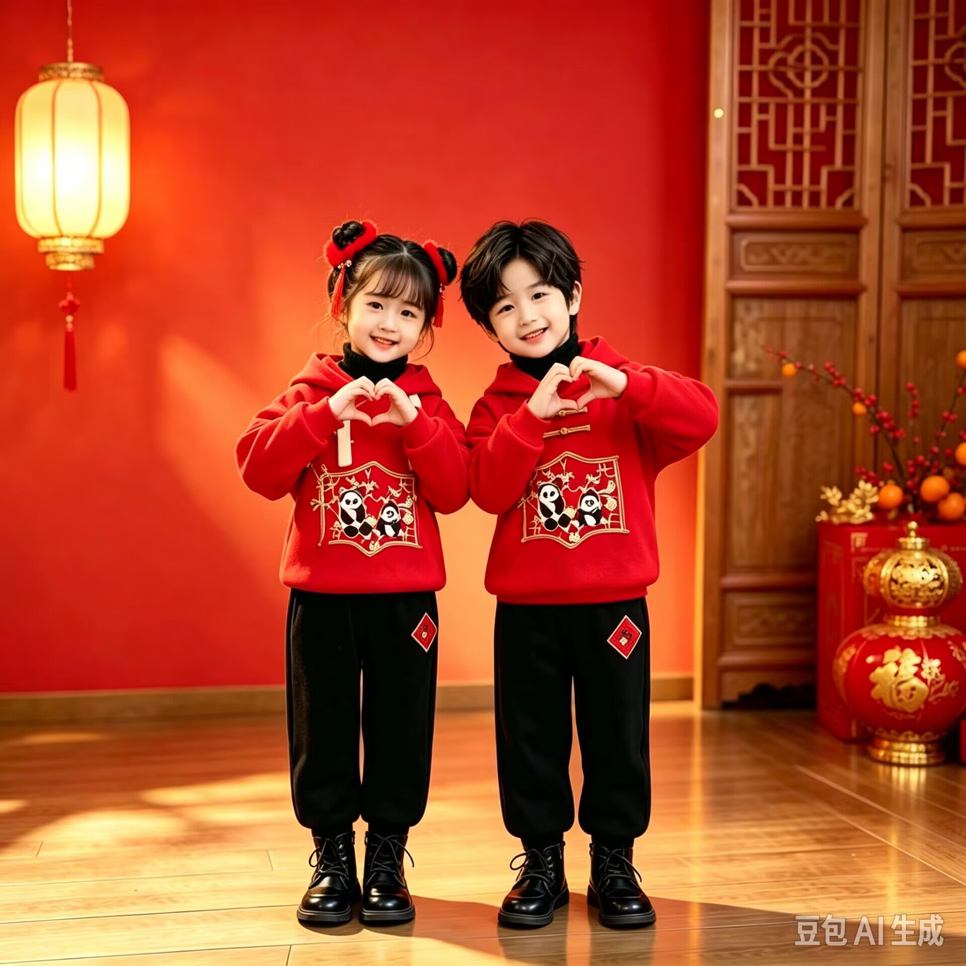 幼儿园元旦表演服秋冬装儿童加绒卫衣套装民族风国学服新年拜年服