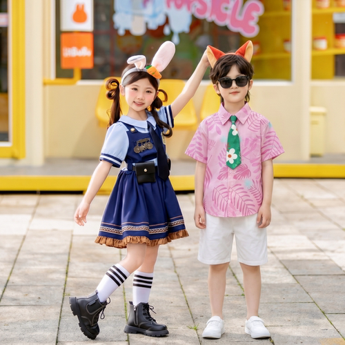 六一儿童疯狂动物城尼克狐狸演出服夏季女童兔子警官儿童cos服装