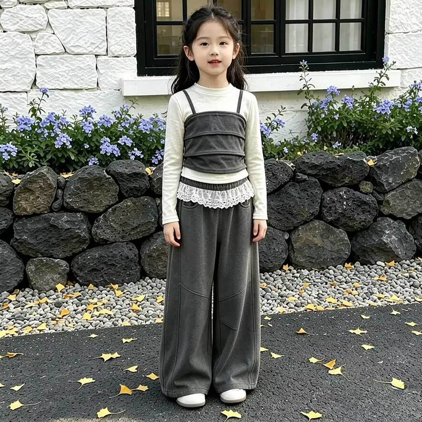 女童假两件长袖打底衫2026春秋季新款大童韩版拼接上衣潮酷T恤潮