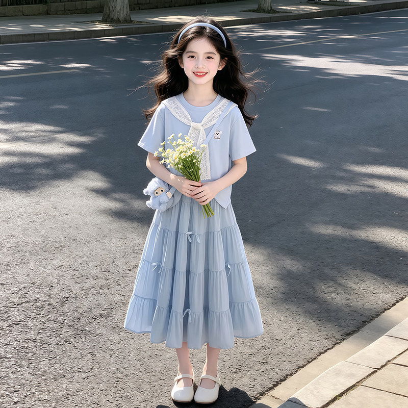 女童T恤套装裙2026夏季新款韩版女孩短袖裙子两件套中大童童装潮t